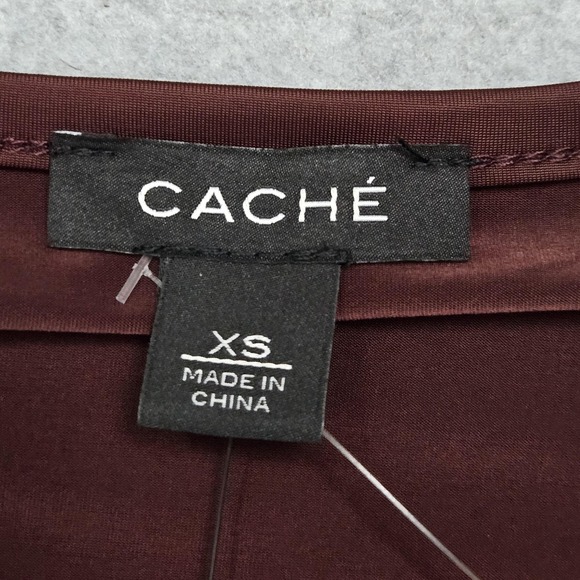 Cache Top Womens XS Brown Ruched Long Sleeve V Neck Metal Detail Stretch Shirt - Picture 9 of 16